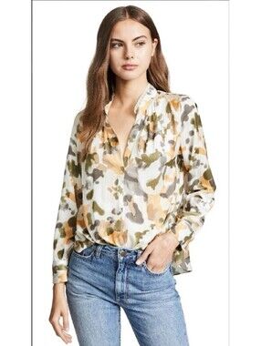 ZADIG & VOLTAIRE WOMENS TINK CAMO-PRINT SATIN LONG-SLEEVE BLOUSE IN BEIGE-SMALL